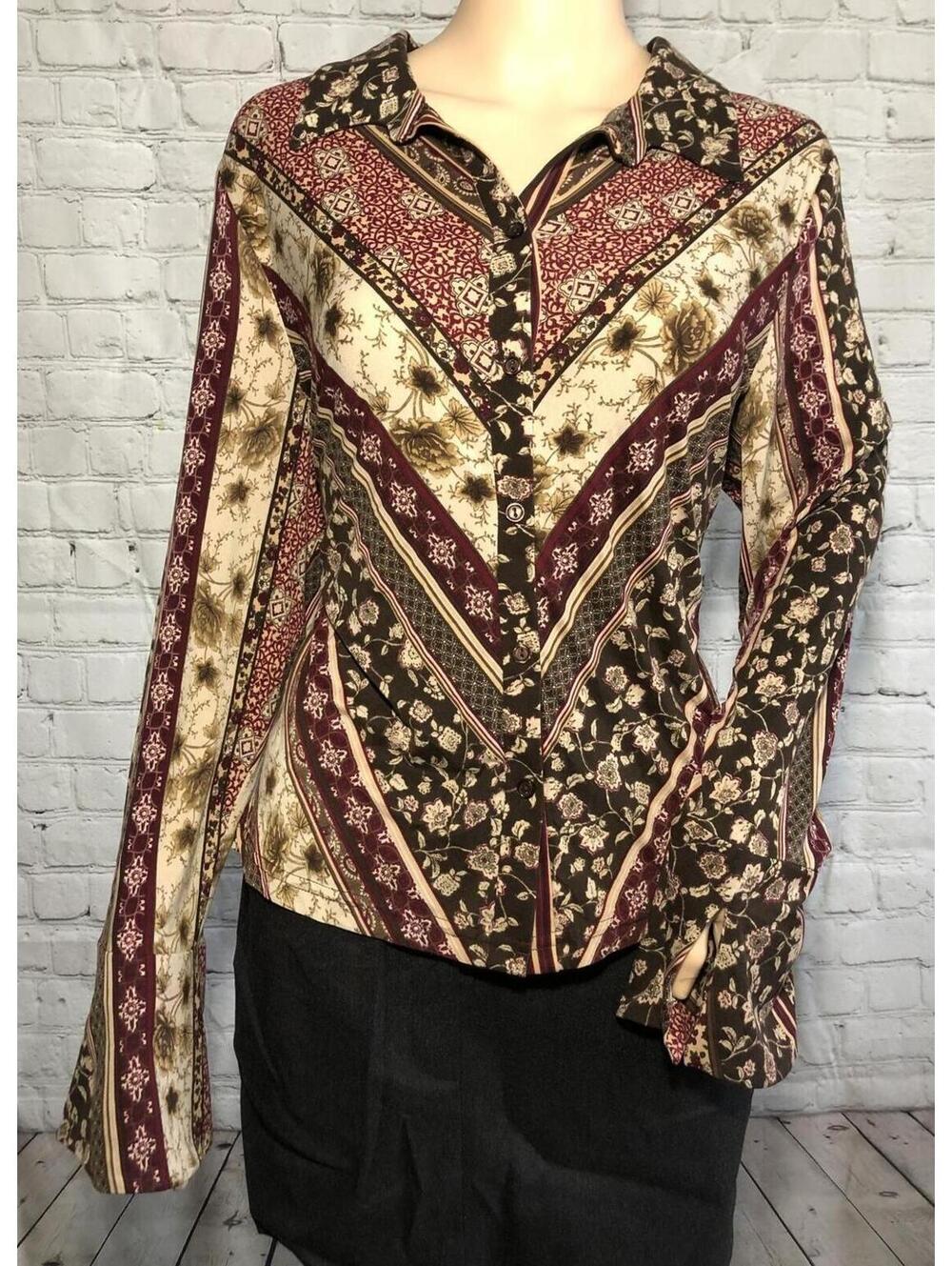 Worthington Vintage Long Sleeve Floral Paisley Button Front Blouse NWT